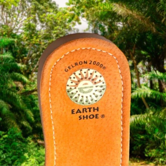 Earth Shoe BIRCH Slides Gelron 2000 ORANGE Leather MULTI Stripe Strap Size 6 EUC - Picture 4 of 6